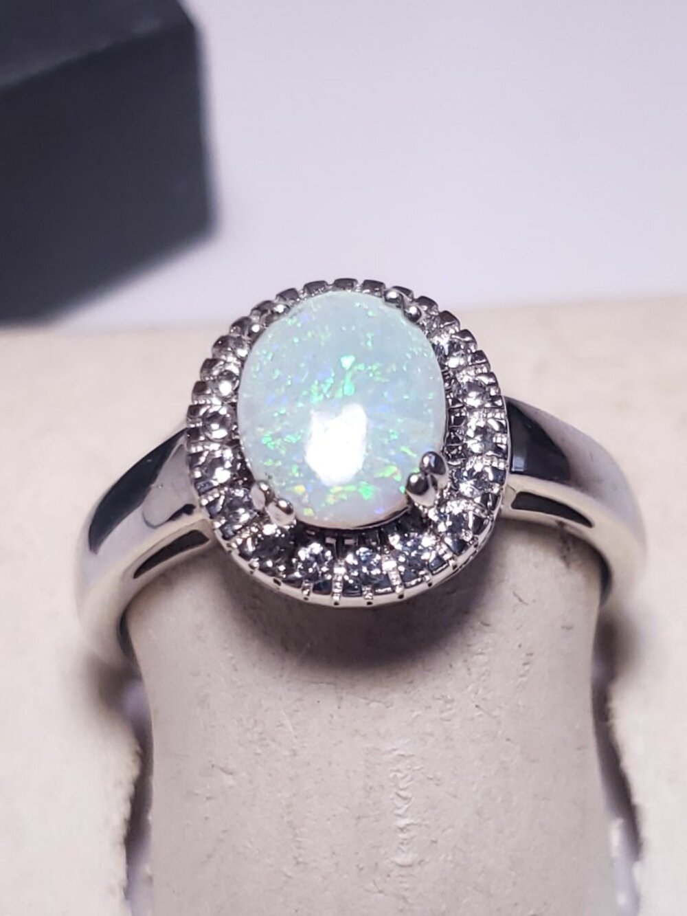 Estate 1.98ctw Natural Australian Opal & Wht/tpz Sterling Sillver Halo Ring24273